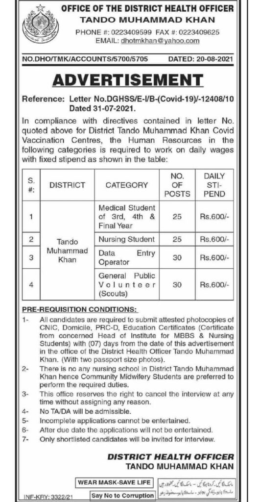 Jobs in the office of District Tando Muhammad Khan